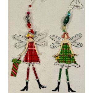 Vintage Christmas Angel Fairy Lady Ornaments Lot of 2 Whimsical Fun